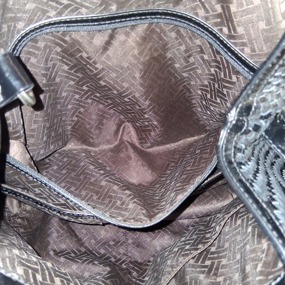 Cole Haan Black Woven Patent Shoulder Tote - Picture 13 of 16